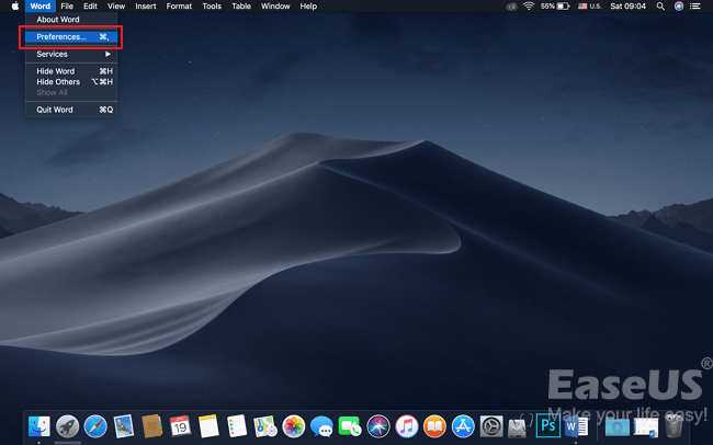 open word prefernces