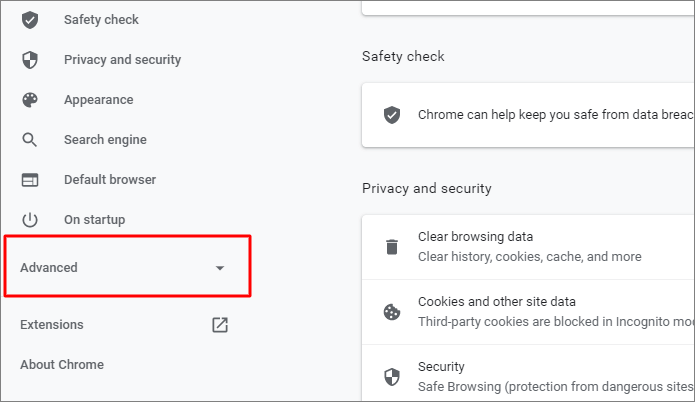 مسح الإعدادات المتقدمة