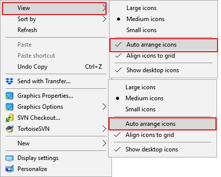 الترتيب التلقائي لرموز سطح المكتب