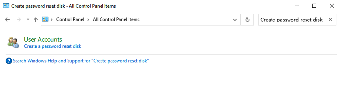 بحث إنشاء قرص إعادة تعيين كلمة المرور