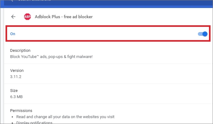 تعطيل تمديد الكروم
