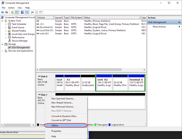إخراج محرك أقراص صلبة USB في إدارة الأقراص لإصلاح الخطأ 