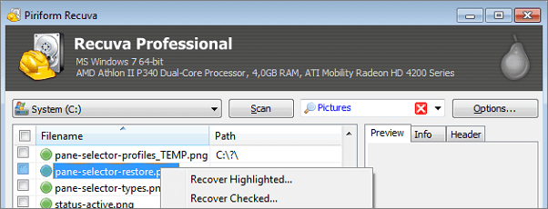 برنامج لاستعادة بيانات بطاقة الذاكرة recuva