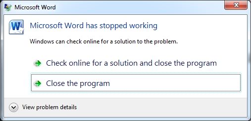 توقف Microsoft Word عن العمل