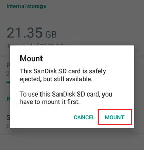 قم بتركيب بطاقة SD لجعلها قابلة للاكتشاف على هاتف Android