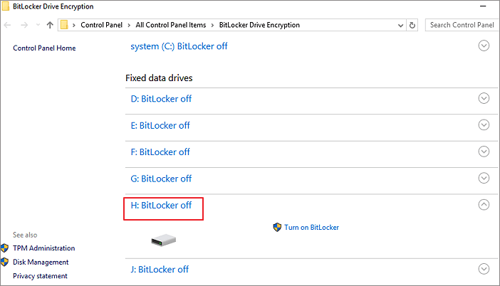 افتح قسم BitLocker وأعد استخدامه مرة أخرى.