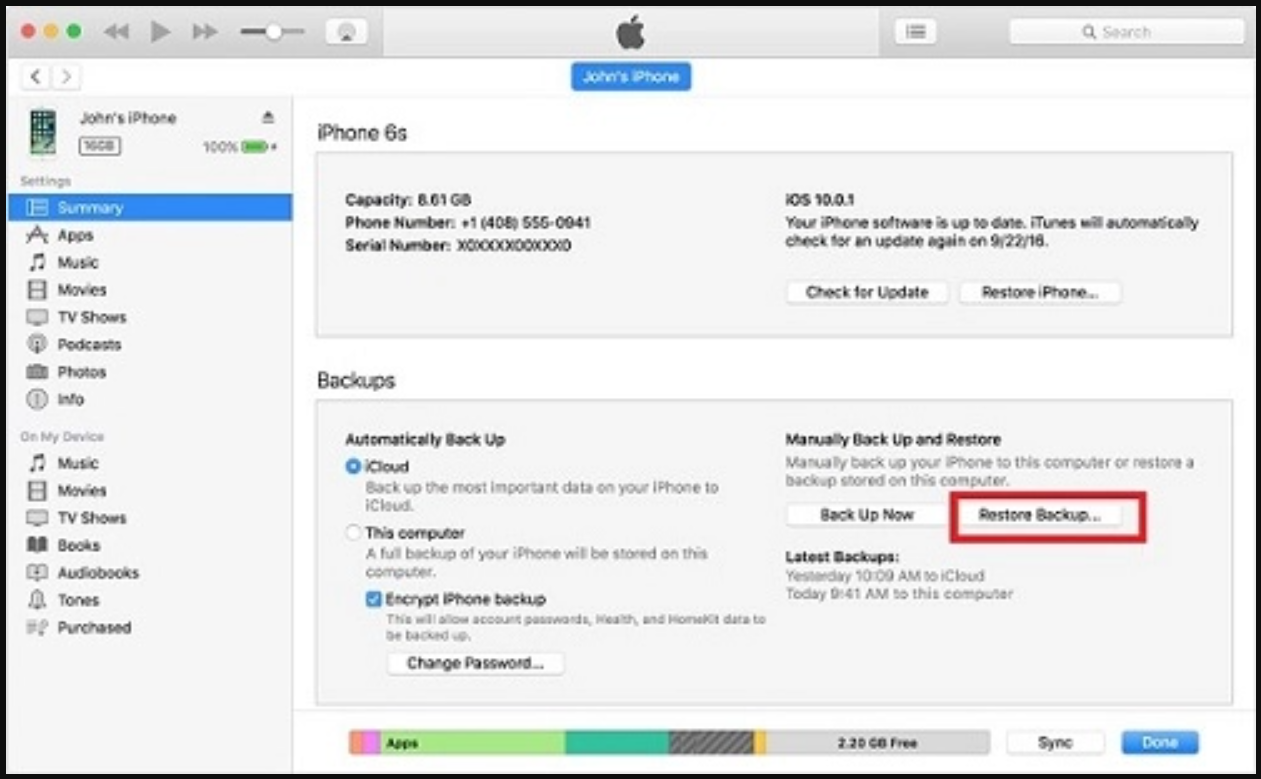استعادة iPhone من iTunes