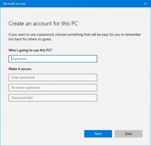 إنشاء حساب مستخدم جديد.