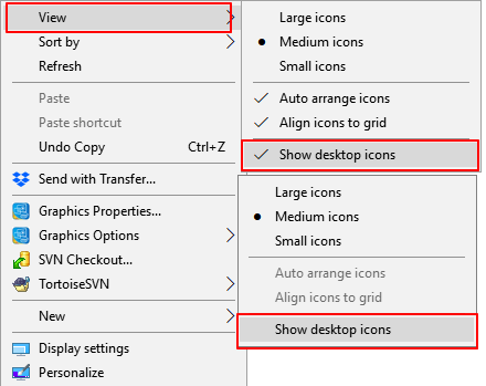 إظهار رموز سطح المكتب
