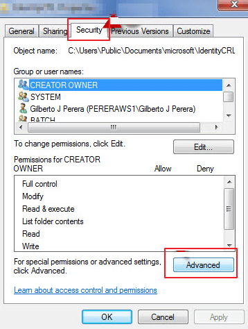 الحصول على الملكية في windows 7