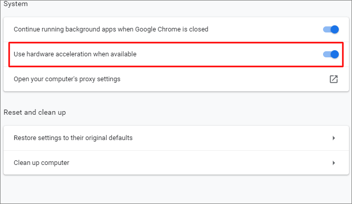 قم بإلغاء تحديد تسريع الأجهزة