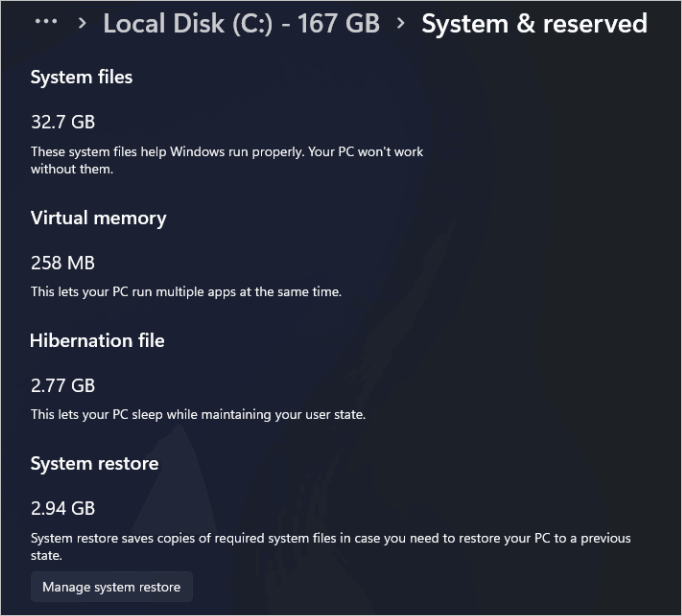 حجم Windows 11 - النظام