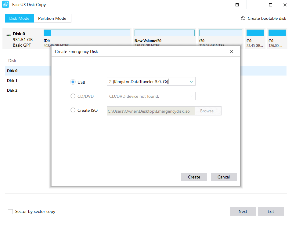 حدد الجهاز لإنشاء القرص القابل للتمهيد