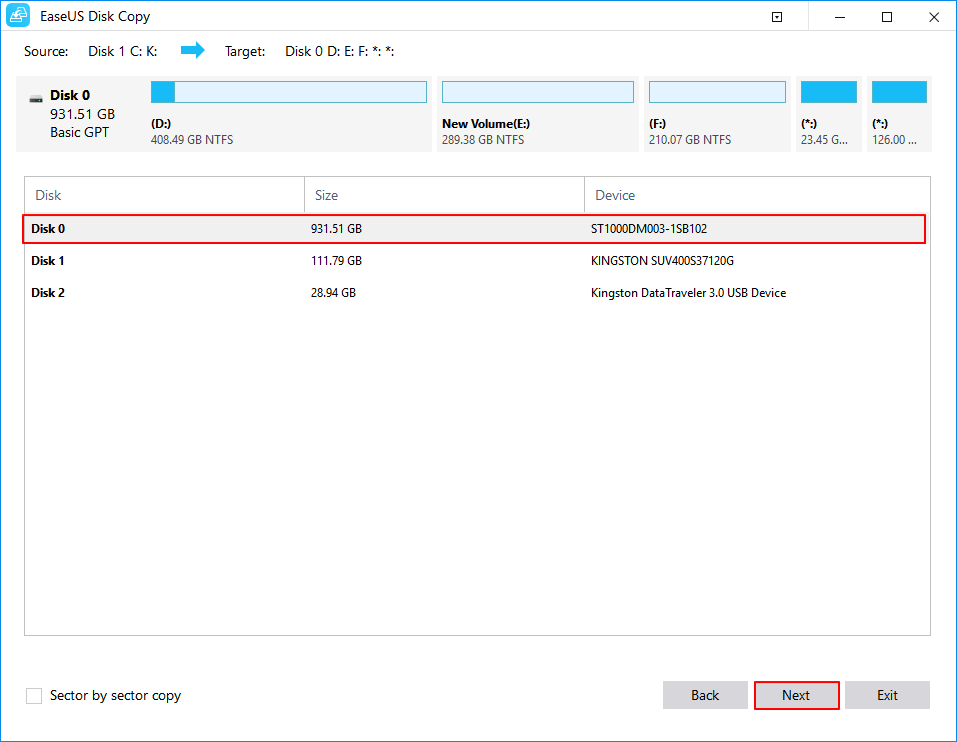 حدد القرص الوجهة