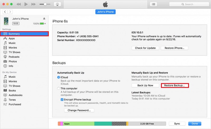 استعادة iPhone من iTunes
