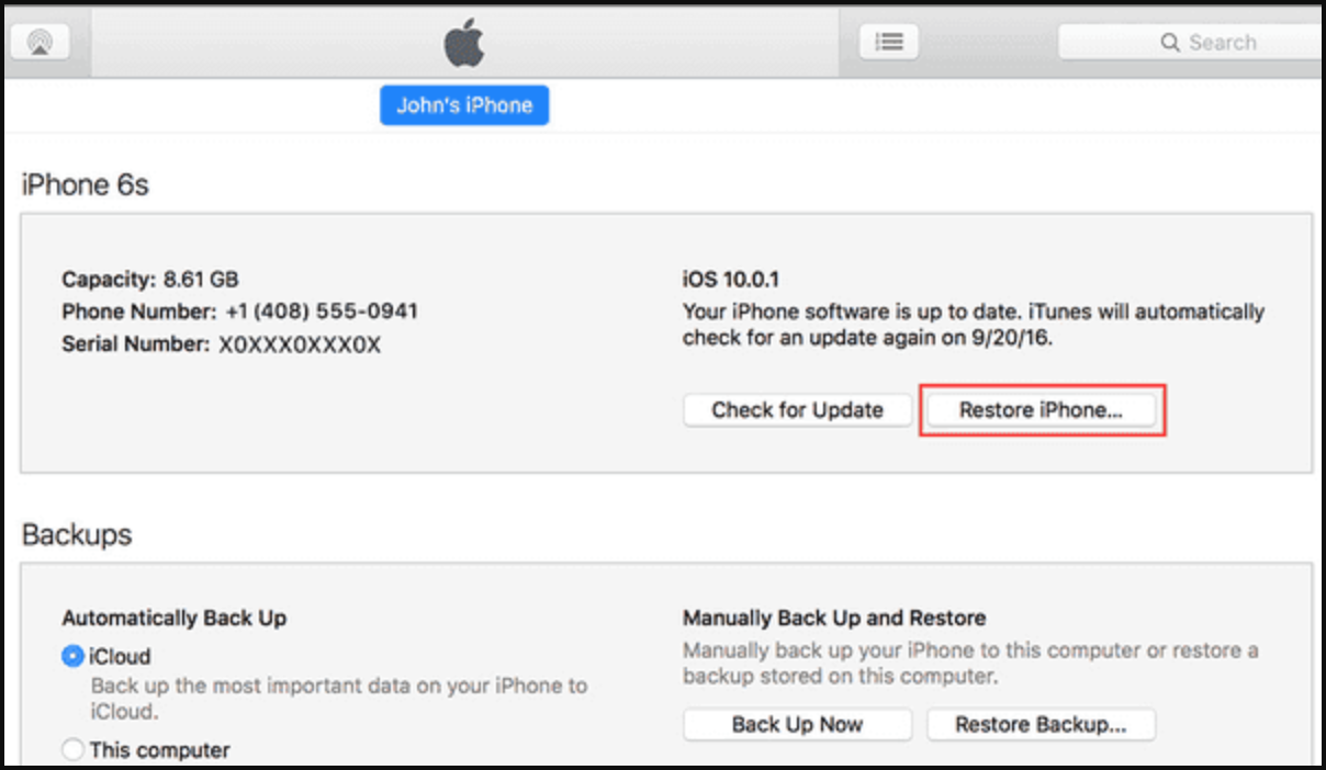 استعادة iPhone من iTunes
