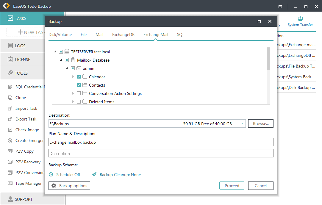 Exchange backup with EaseUS Todo Backup