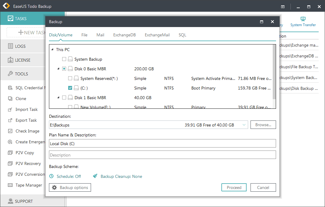 Back up disk with EaseUS Todo Backup