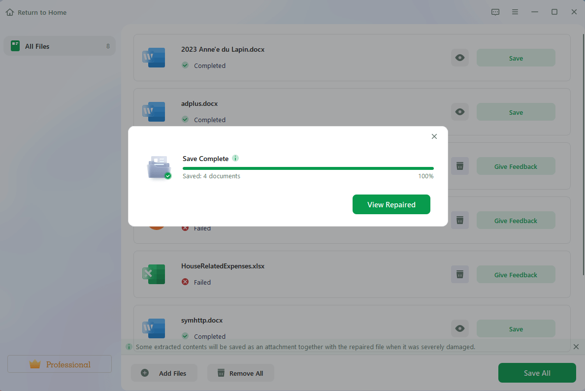 معاينة وحفظ مقاطع الفيديو التي تم إصلاحها